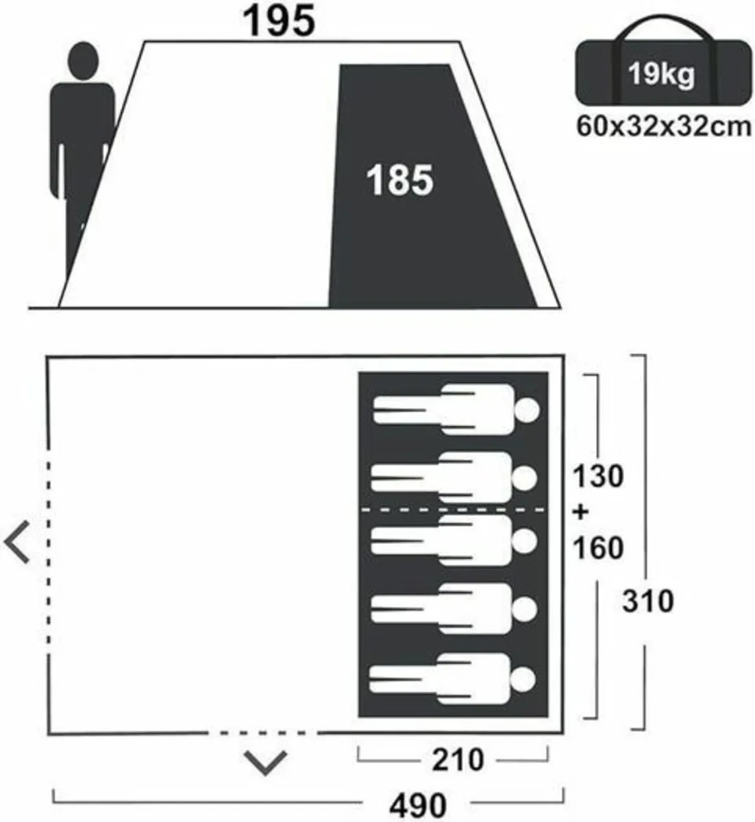 Tent Bora 5 Person Tunnel Tent Family Tent Standin - Image 3