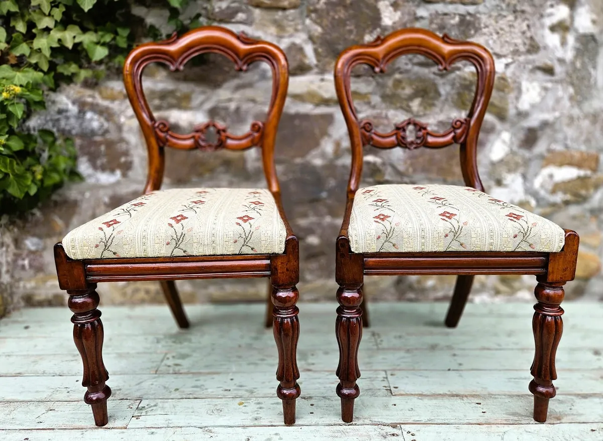 Pair of Victorian Balloon Back Chairs - Circa 1870 - Image 1