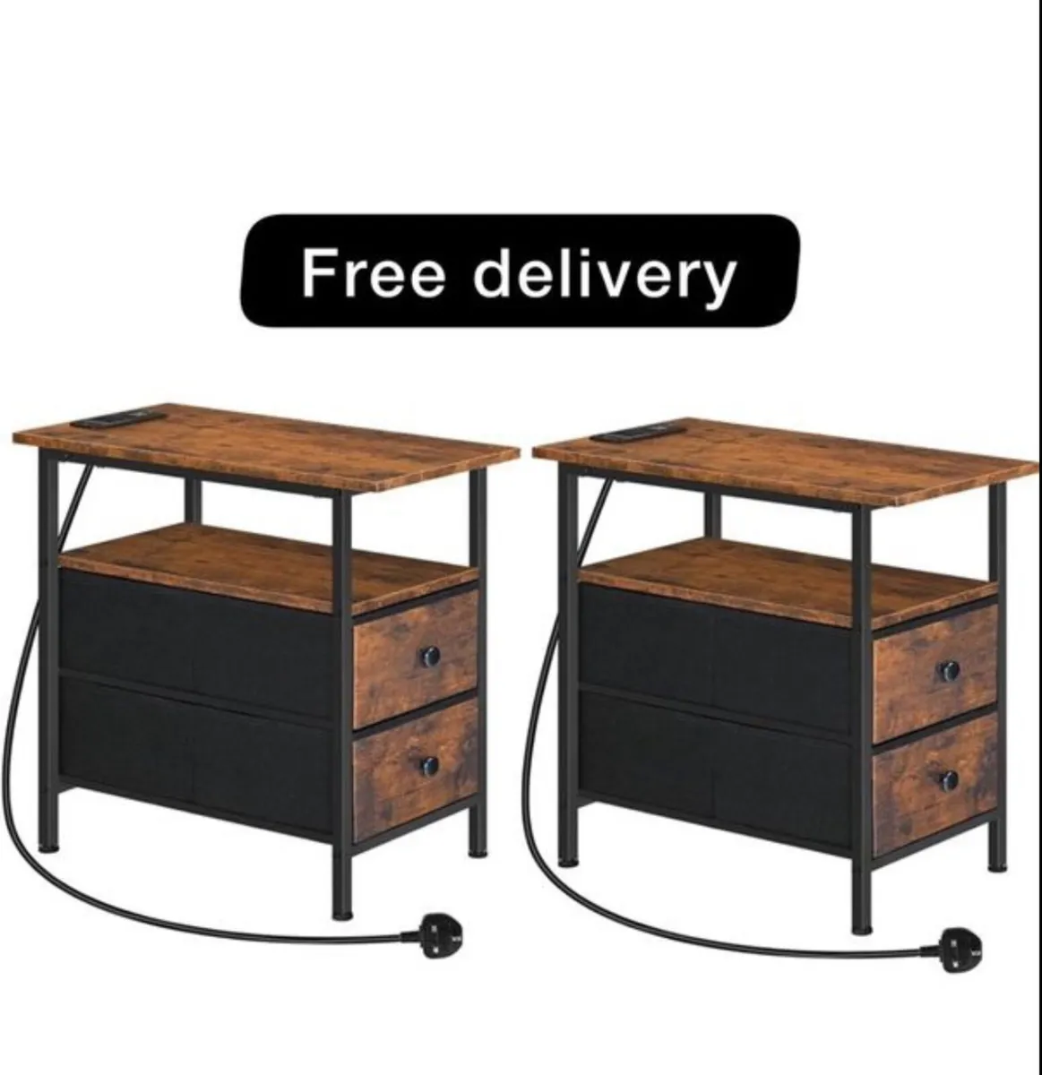 Narrow Bedside Table with Charging Station 2