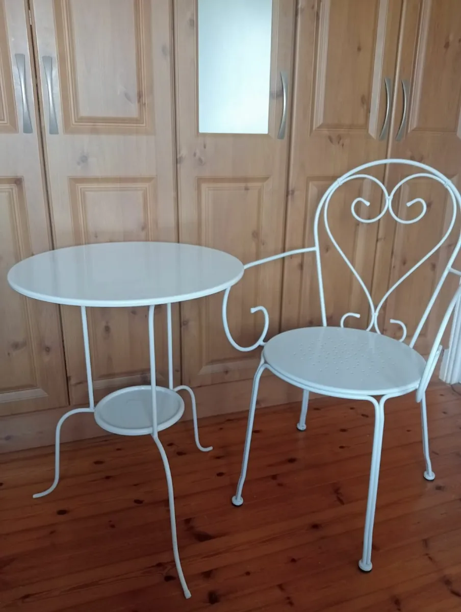 Round Side Table & Vintage Metal Chair - Image 1