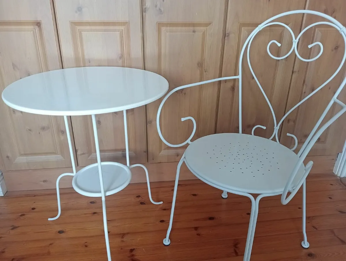 Round Side Table & Vintage Metal Chair - Image 2