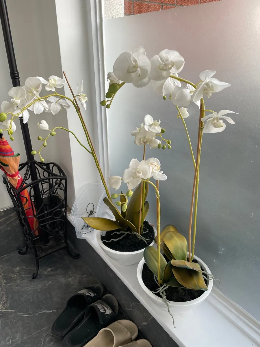 2 fake flowers in a pot - Image 1