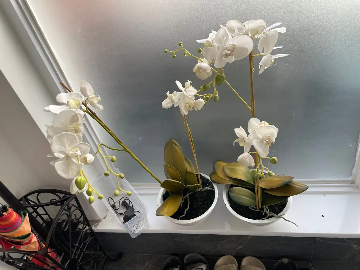 2 fake flowers in a pot - Image 2