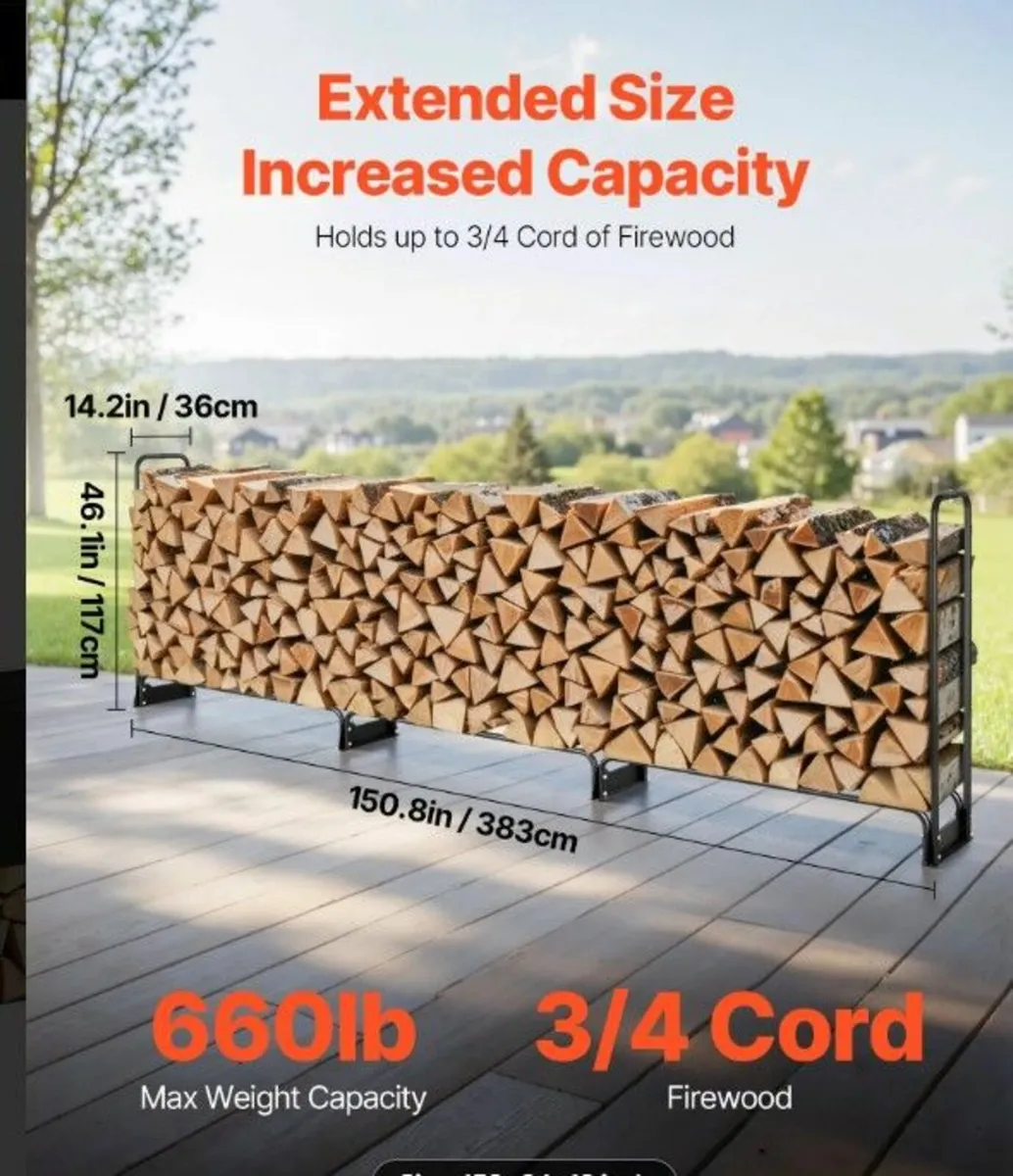 3.9m Outdoor Firewood Rack with Cover, 386 cm x 36 - Image 3