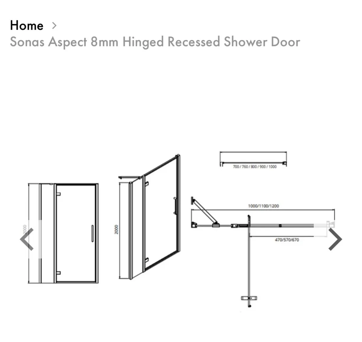 Sonas Aspect 8mm Hinged Recessed Shower Door - Image 2