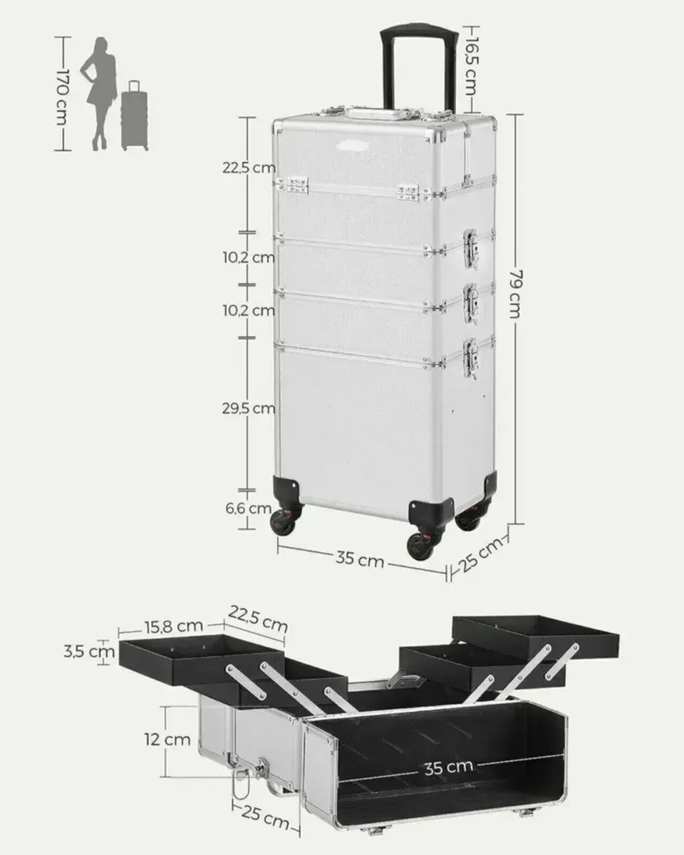 Makeup Trolley Case 4-in-1 Aluminum Travel Box - Image 1