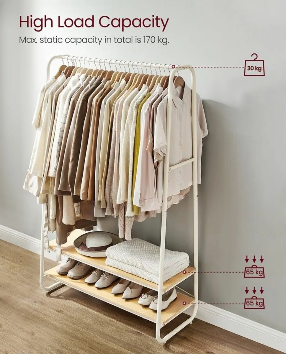 New Industrial Clothes Rail (Oak, white) FREE P&P - Image 3