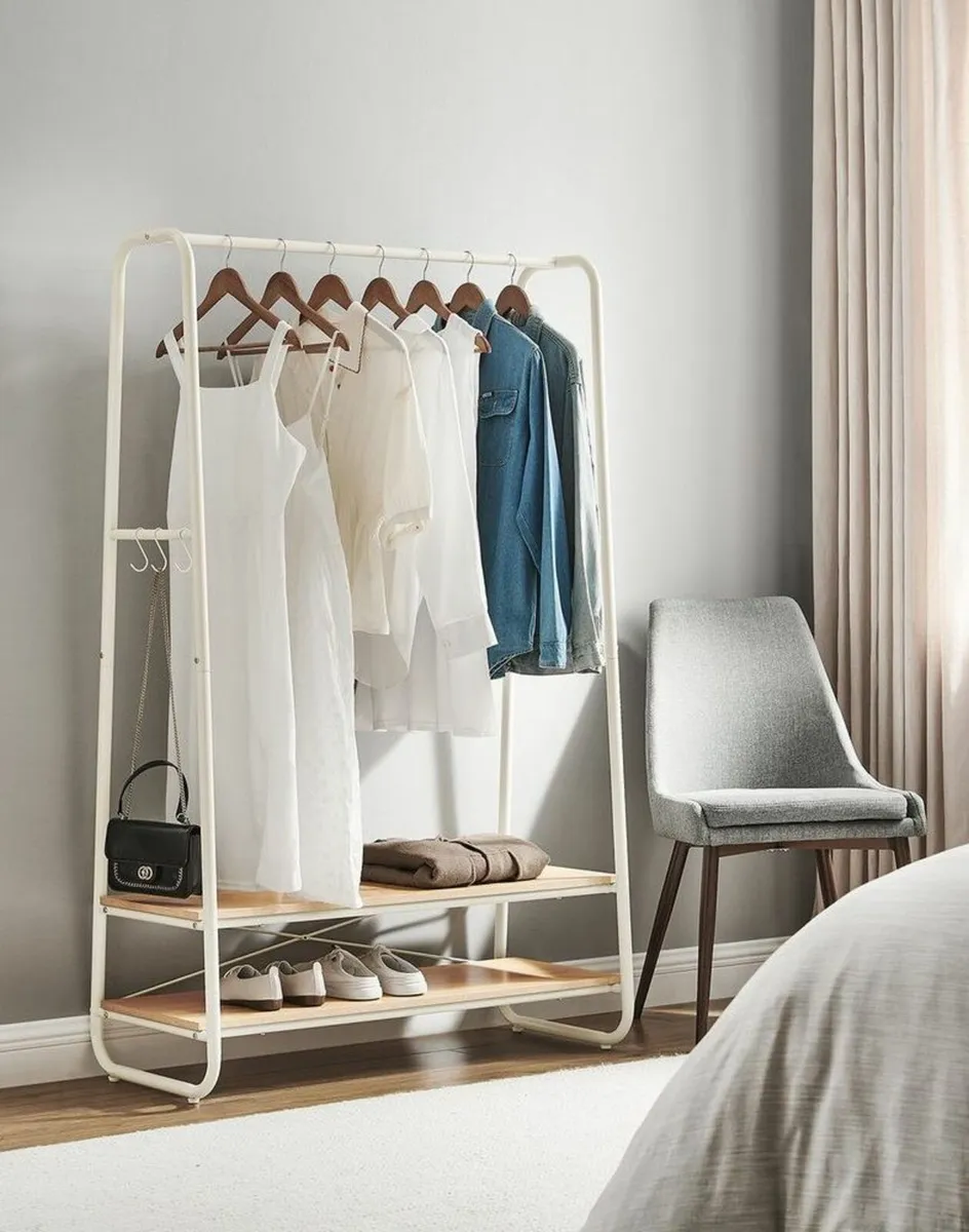 New Industrial Clothes Rail (Oak, white) FREE P&P - Image 1