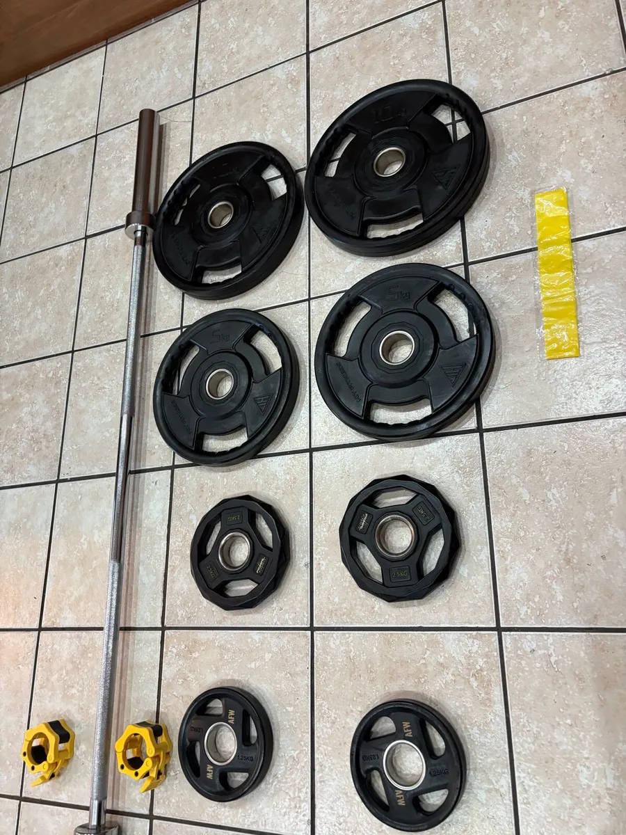 SUPERIOR URETHANE OLYMPIC WEIGHTS, + 6 FOOT BAR! - Image 2
