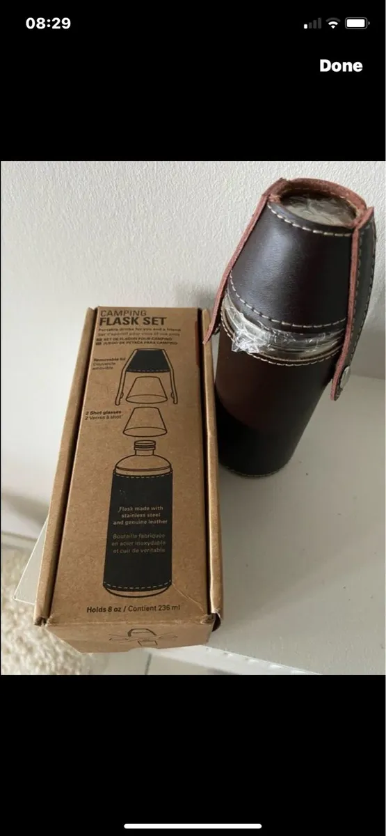 Stainless Steel & Leather Flask Set - Image 1