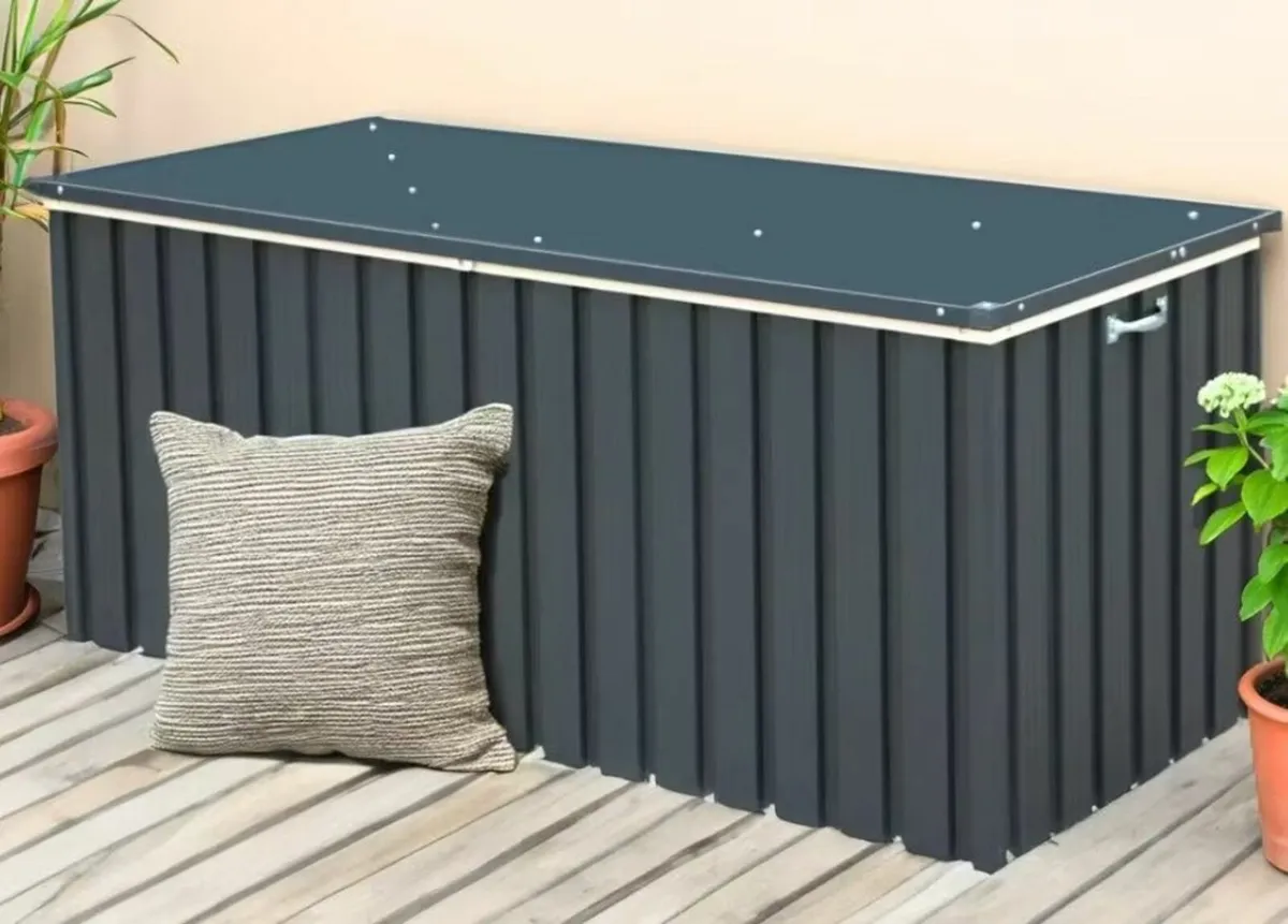 770 Litre Steel Patio Storage Boxes Grey or Brown - Image 1