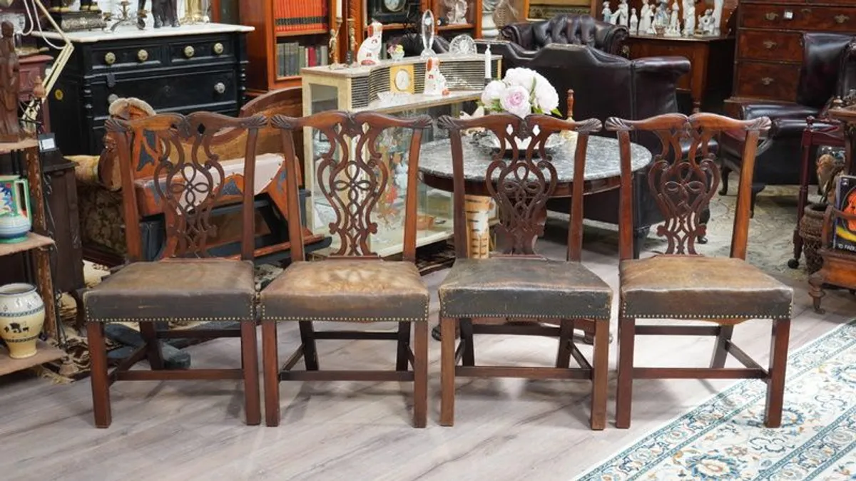 Set of 4 Original Irish Chippendale Dining Chairs - Image 1