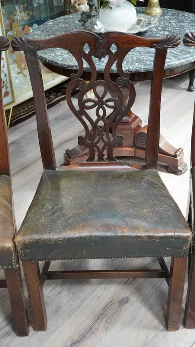 Set of 4 Original Irish Chippendale Dining Chairs - Image 4