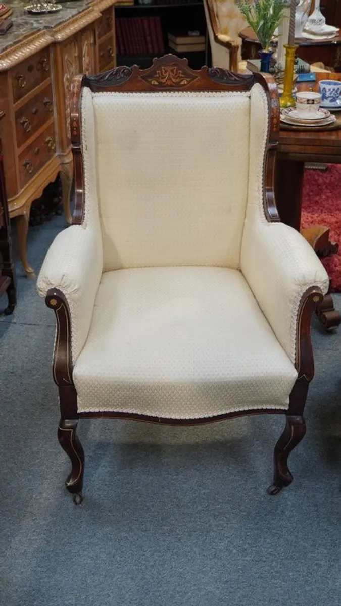Pair of Antique Regency-Style Inlaid Armchairs - Image 3