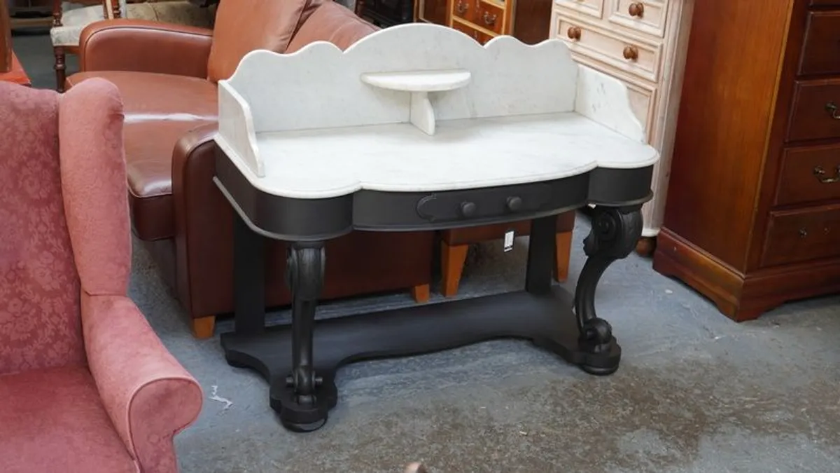 Antique Victorian Marble-Top Washstand / Console Table (Circa 1895) - Image 1