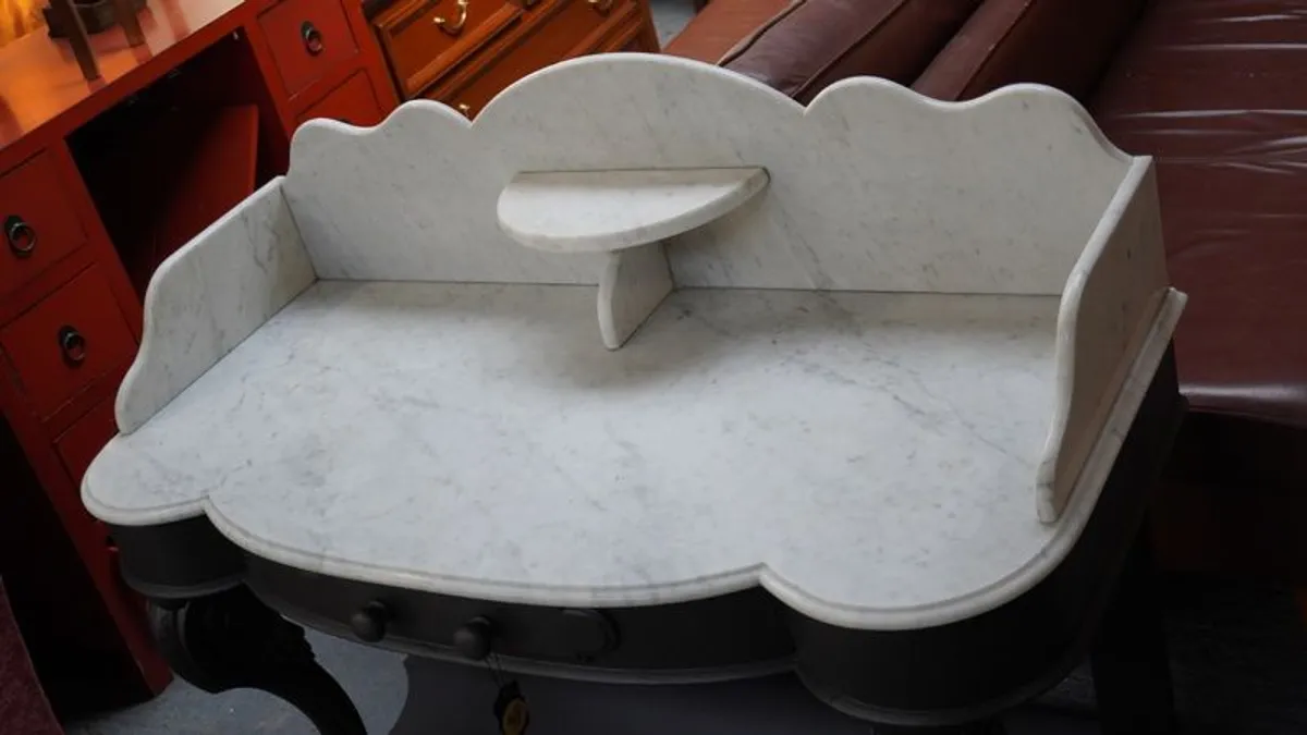 Antique Victorian Marble-Top Washstand / Console Table (Circa 1895) - Image 3