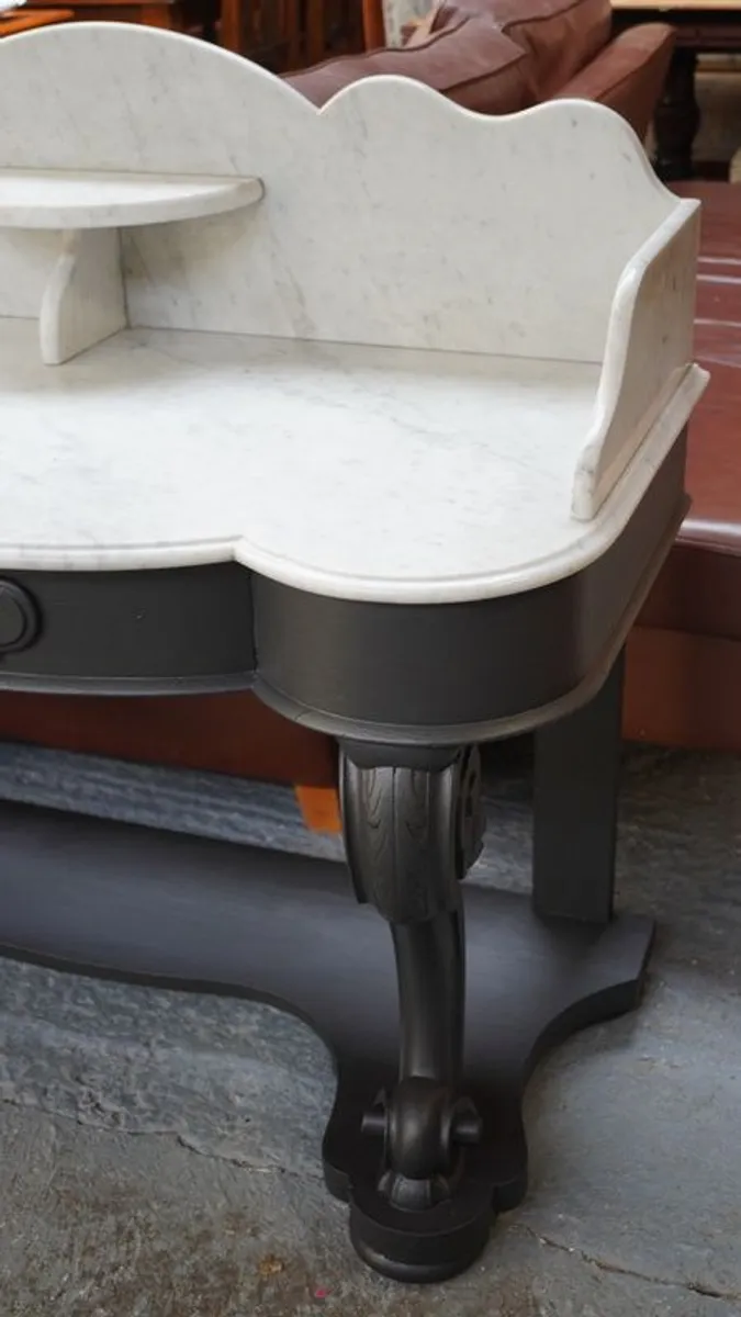 Antique Victorian Marble-Top Washstand / Console Table (Circa 1895) - Image 4