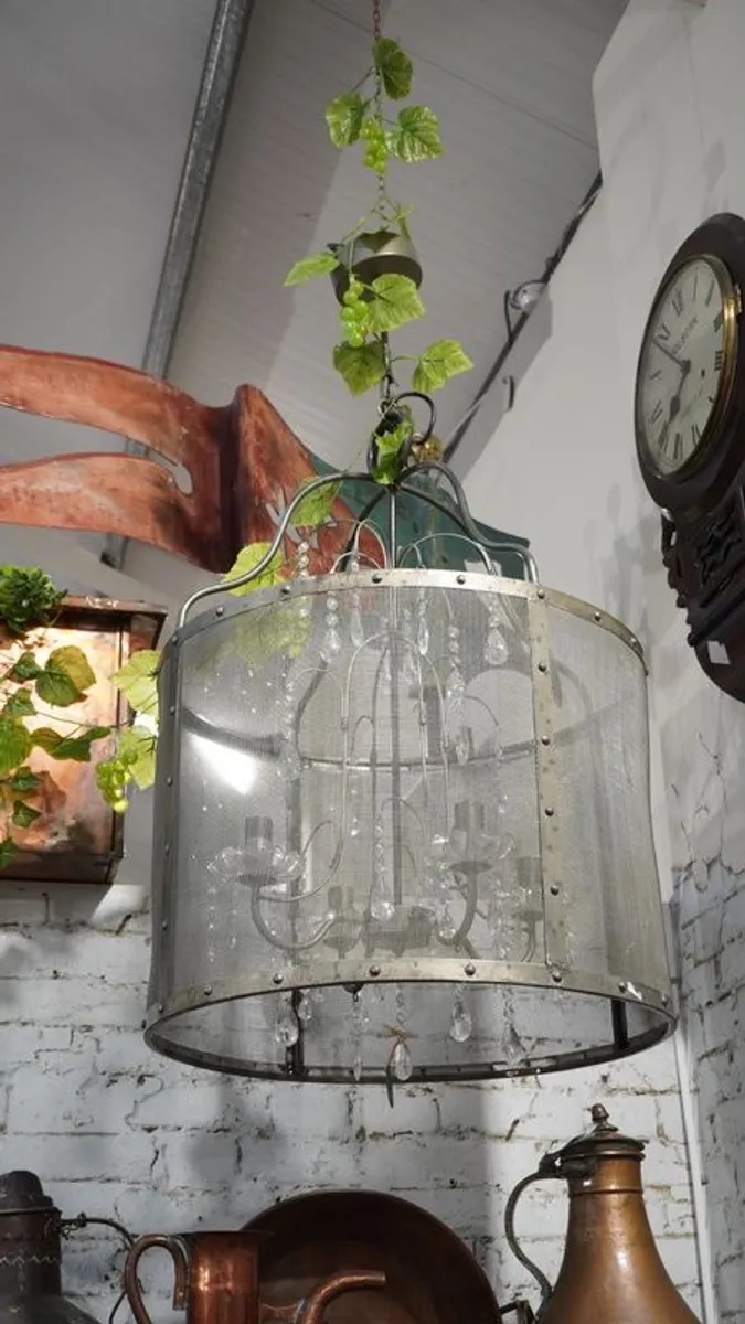 Industrial Style Chandelier with Crystal Accents - Image 1