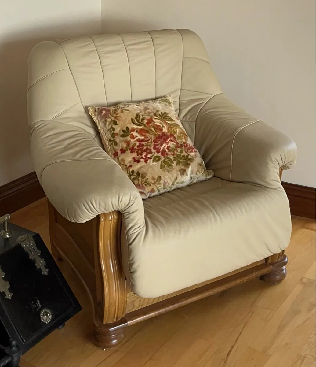 Cream leather sofa 2-1-1 - Image 2