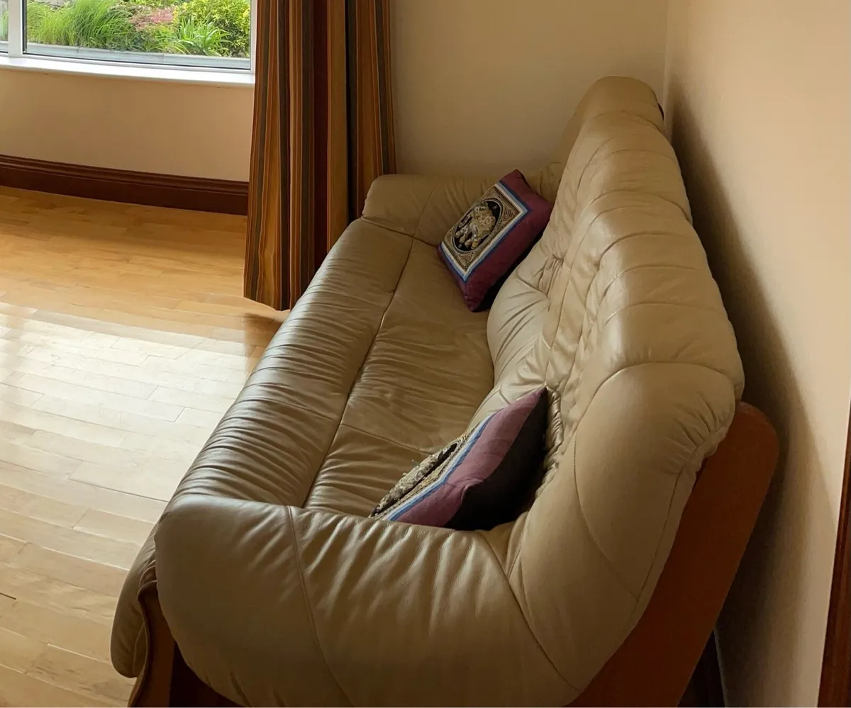 Cream leather sofa 2-1-1 - Image 3
