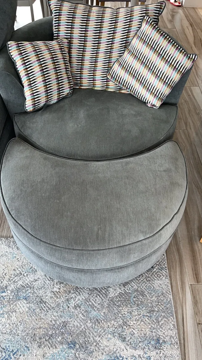 L shaped couch, swivel chair and extension seat - Image 3
