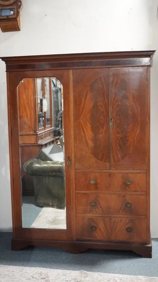 Antique Mahogany Wardrobe with Original Mirror - Image 1
