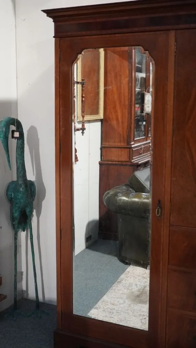 Antique Mahogany Wardrobe with Original Mirror - Image 2