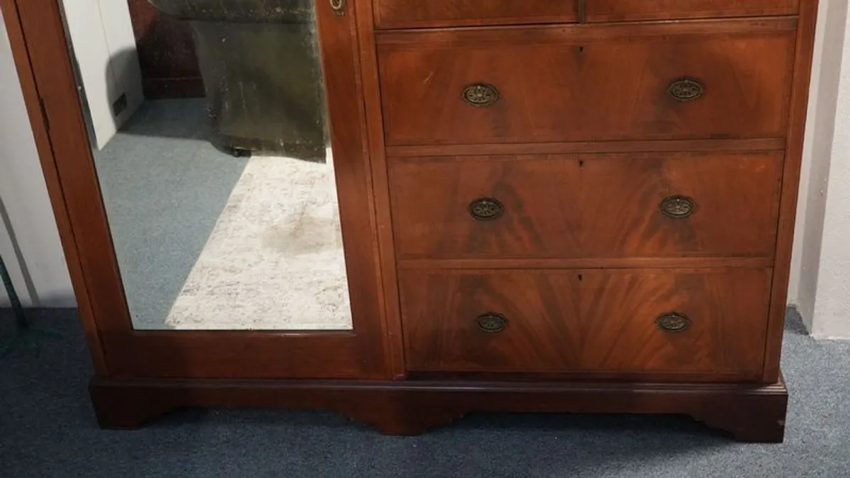 Antique Mahogany Wardrobe with Original Mirror - Image 3