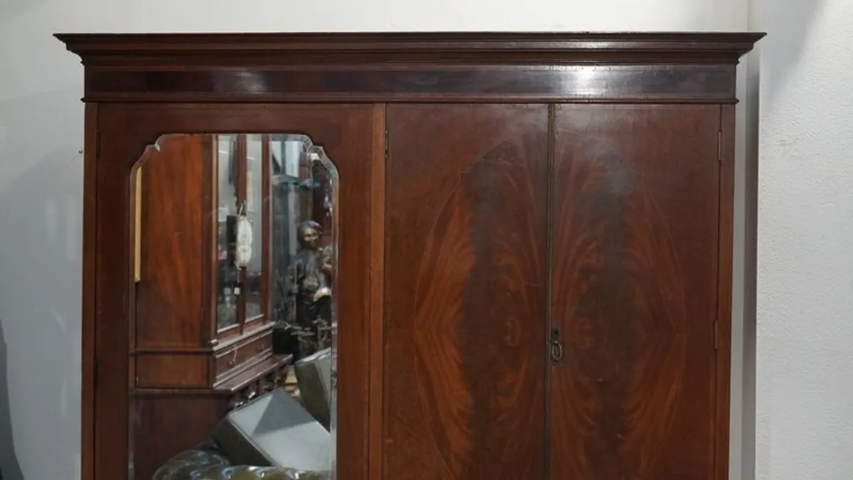 Antique Mahogany Wardrobe with Original Mirror - Image 4