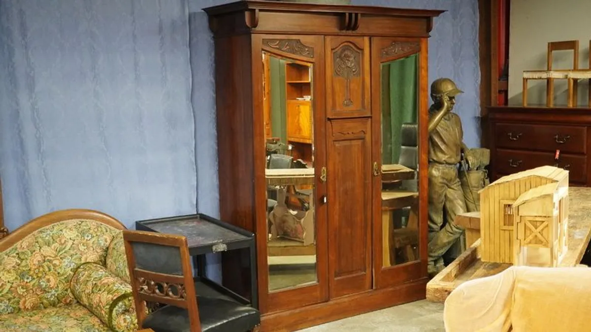 Antique Double Door Mirrored Wardrobe - Art Nouveau Style - Image 1