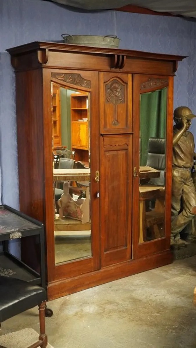 Antique Double Door Mirrored Wardrobe - Art Nouveau Style - Image 2