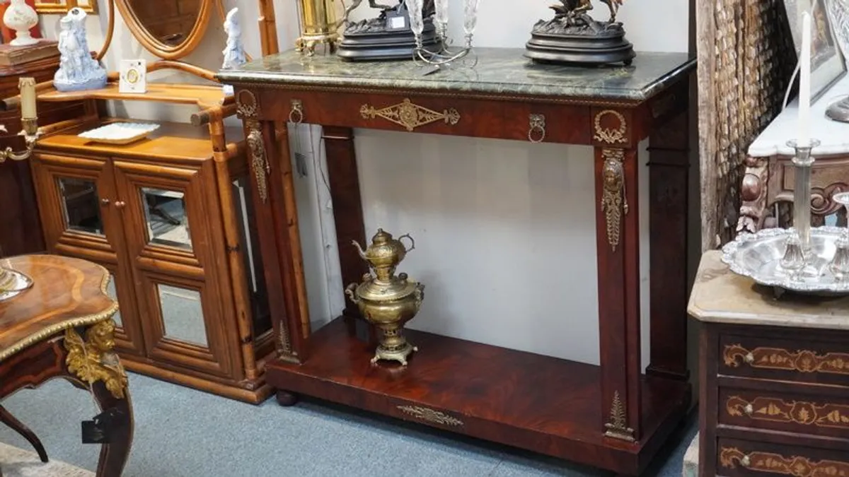 Elegant Spanish Empire-Style Console Table with Green Marble Top - Image 2