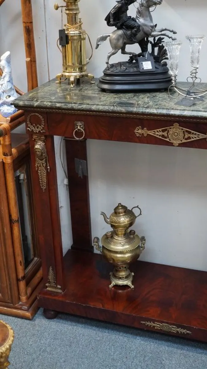 Elegant Spanish Empire-Style Console Table with Green Marble Top - Image 3