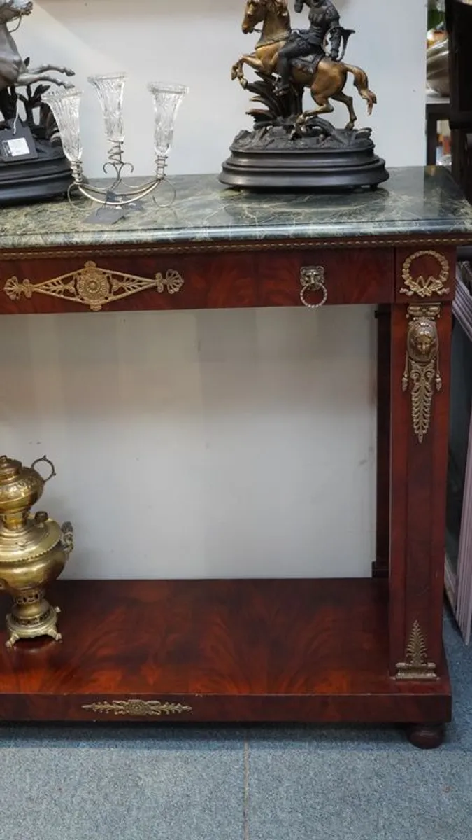 Elegant Spanish Empire-Style Console Table with Green Marble Top - Image 4