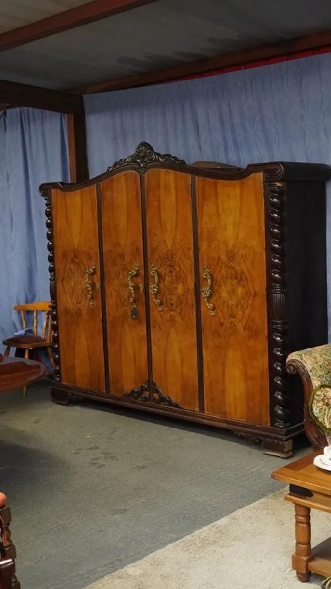 Magnificent Spanish Walnut Armoire - Ornate Carved Wardrobe - Image 2