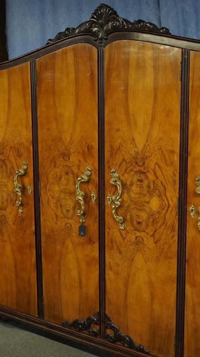 Magnificent Spanish Walnut Armoire - Ornate Carved Wardrobe - Image 4