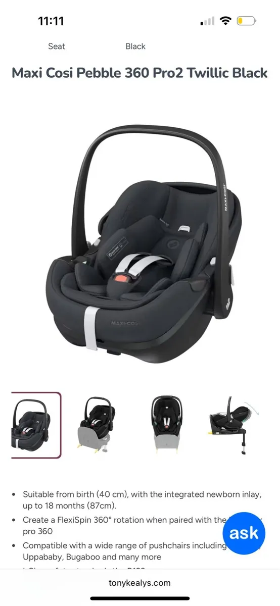 Maxi Cosi pebble 360 pro car seat and base