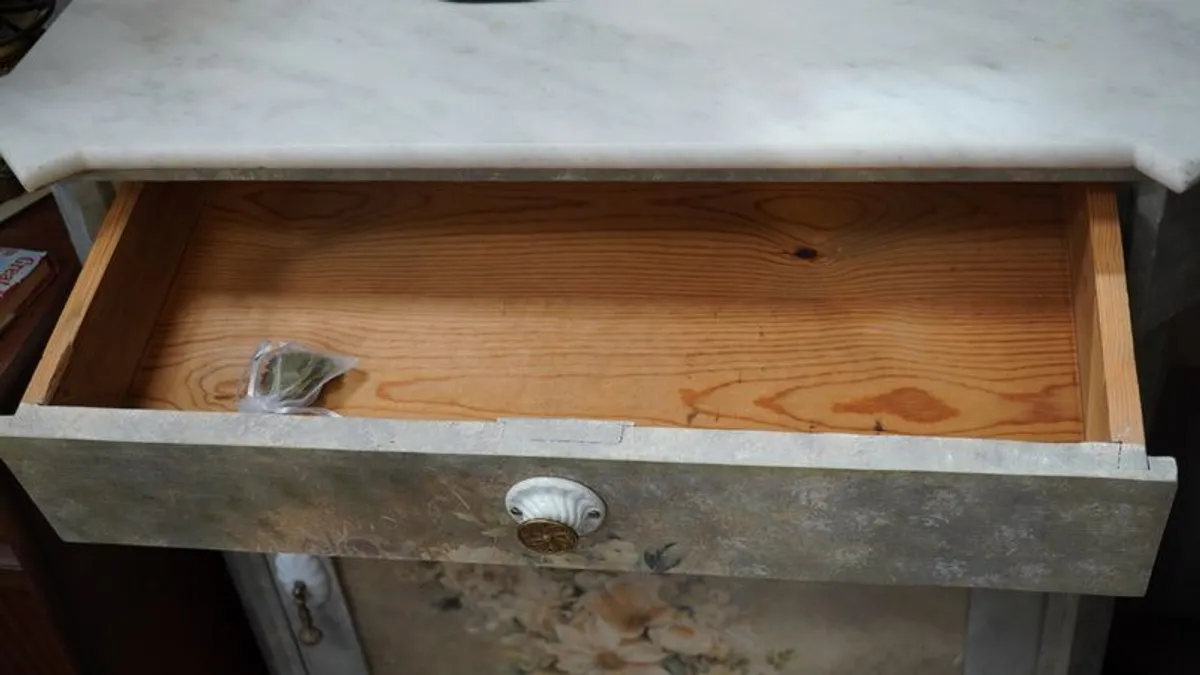 Spanish Painted Cabinet with Marble Top - Image 4