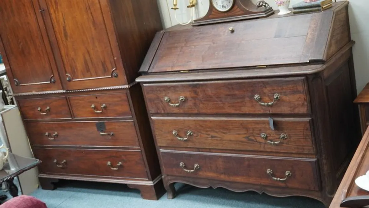 True Spanish Antique Oak Secretary Desk - Image 2