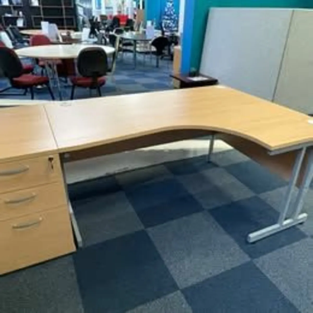 NEW Beech Radial Desk & Pedestal Set from £275+VAT - Image 1