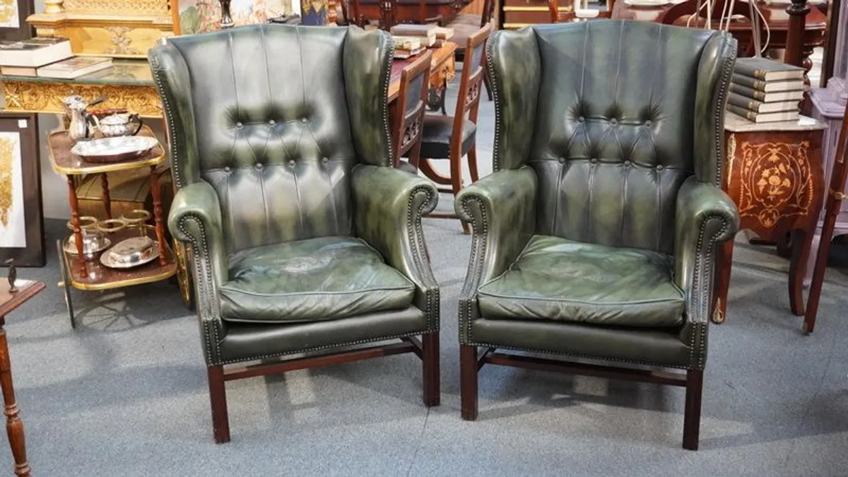 Pair of Chesterfield Wingback Armchairs - Image 2