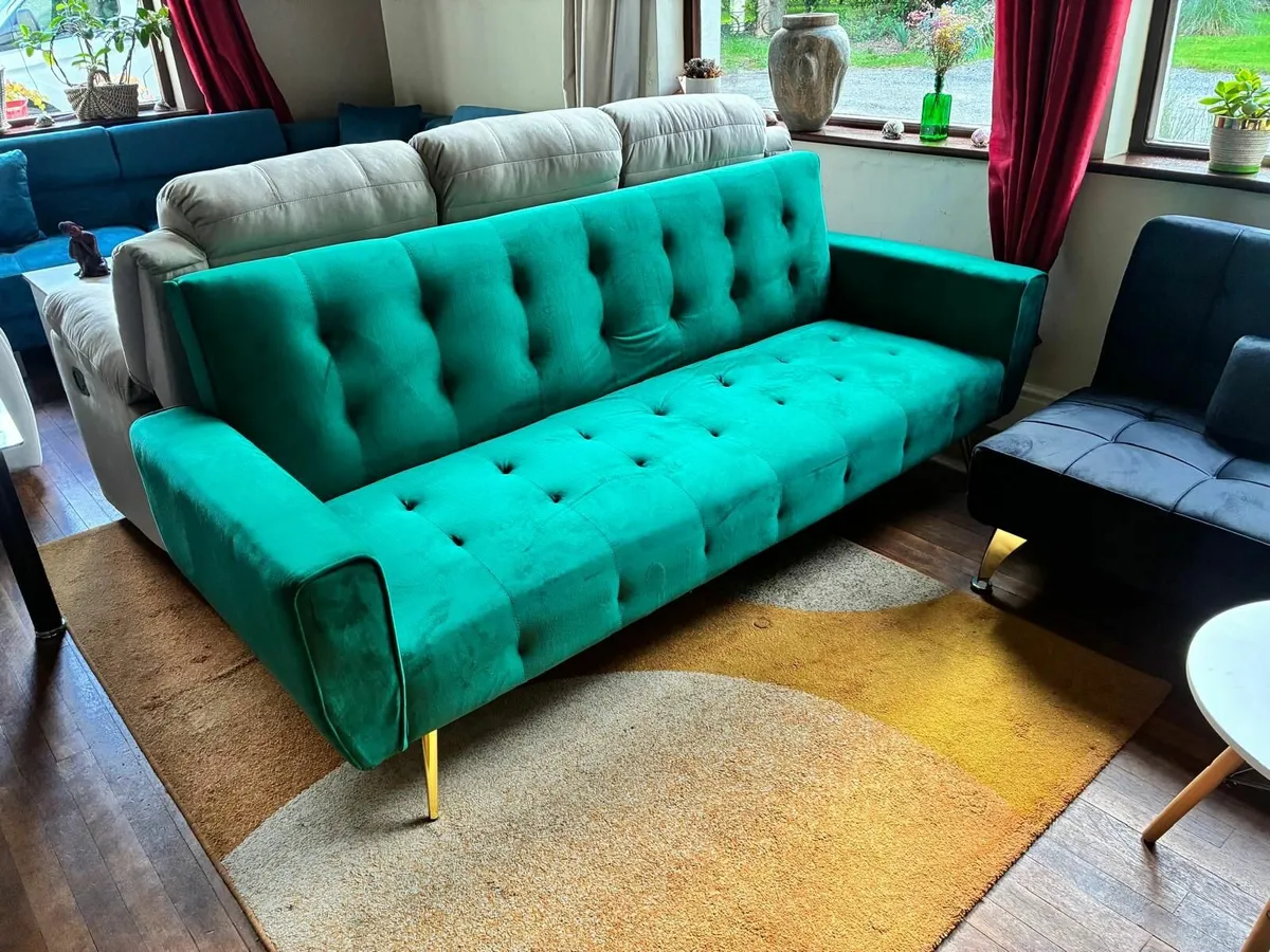 Luxury Velvet Sofa Bed with Golden Legs green - Image 1