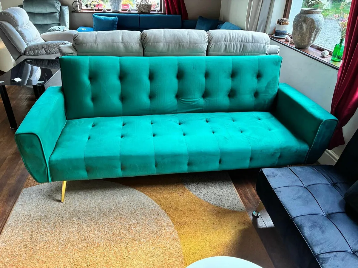 Luxury Velvet Sofa Bed with Golden Legs green - Image 1