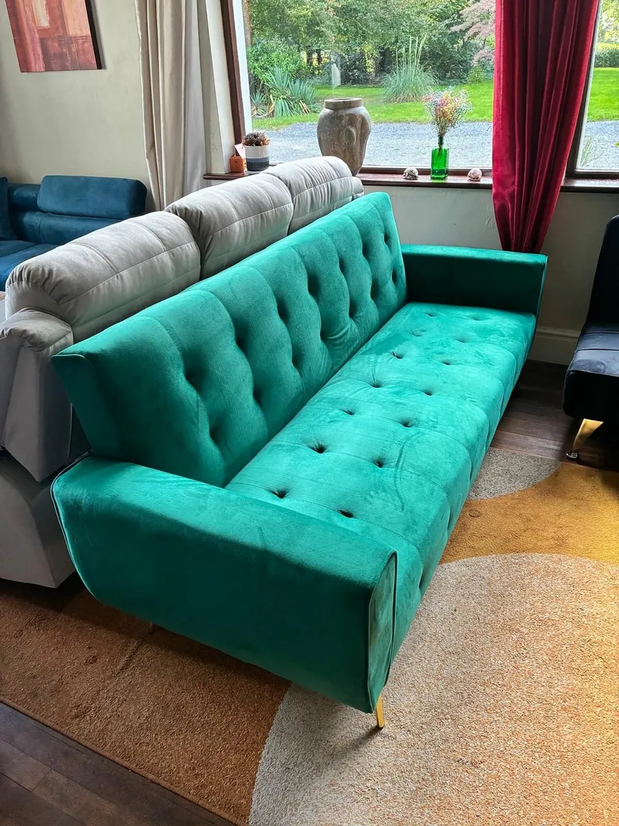 Luxury Velvet Sofa Bed with Golden Legs green - Image 1