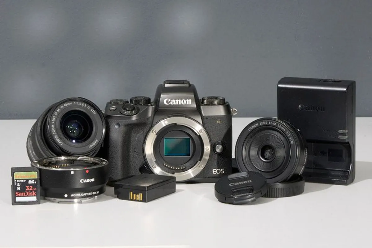 Canon Eos M5, Two Lenses and Adaptor - Image 1