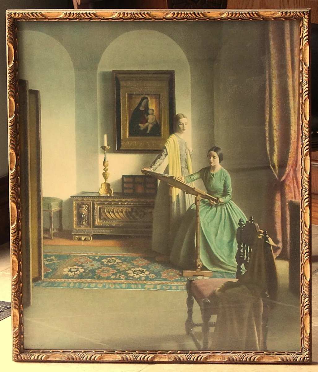 Large Vintage Print of The Sampler in Ornate Frame - Image 2