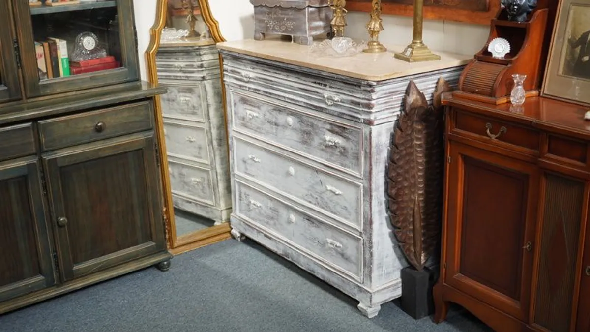 Upcycled Antique Spanish Chest of Drawers - Marble Top - Image 1
