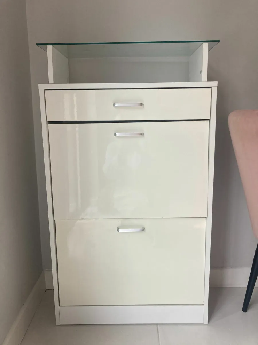 Used Drawer Shoe Cabinet with Glass Top - Image 2