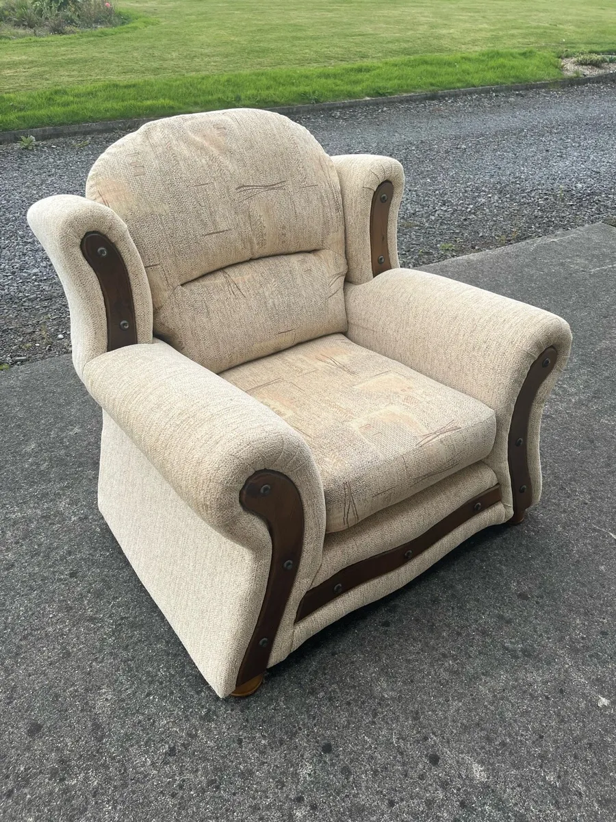 Two tan arm chairs and love seat set - Image 4