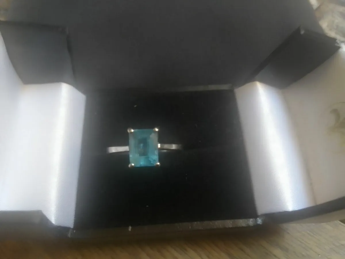 14ct WHITE GOLD VINTAGE AQUAMARINE RING O - Image 3